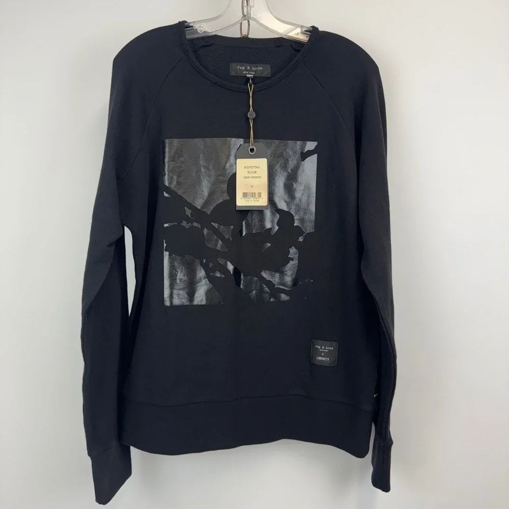 rag & bone Sweatshirt Men M Black Liberty Graphic NWT - Picture 1 of 16